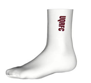 UQ Rugby Socks White (Maroon text)
